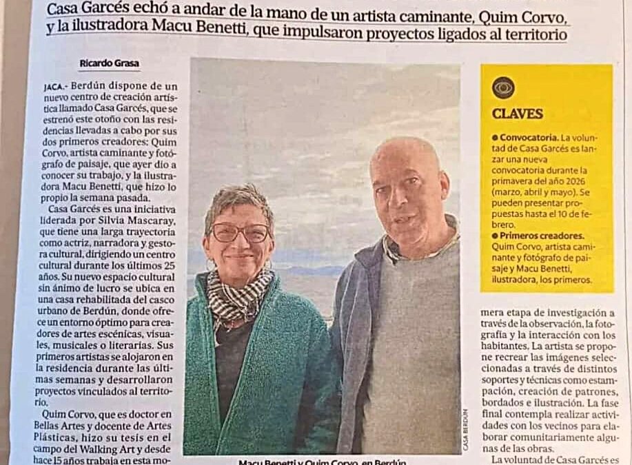 PRIMERAS RESIDENCIAS ARTÍSTICAS DEL CENTRO DE CREACION «CASA GARCÉS» DE BERDÚN