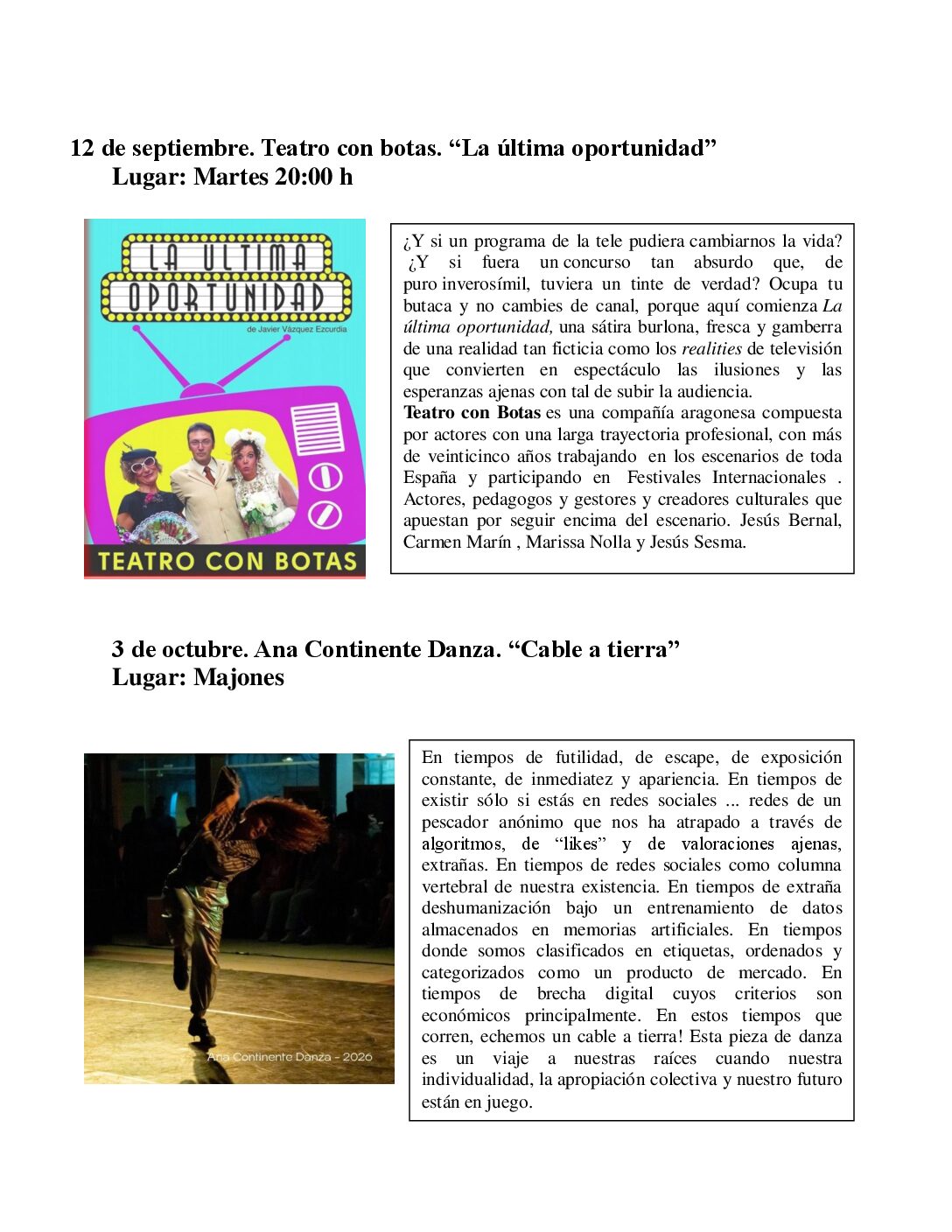 PROGRAMACIÓN CULTURAL DE OTOÑO EN LA CANAL DE BERDÚN